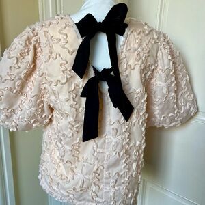 Pink Ruffle Blouse with Black Ribbon Ties